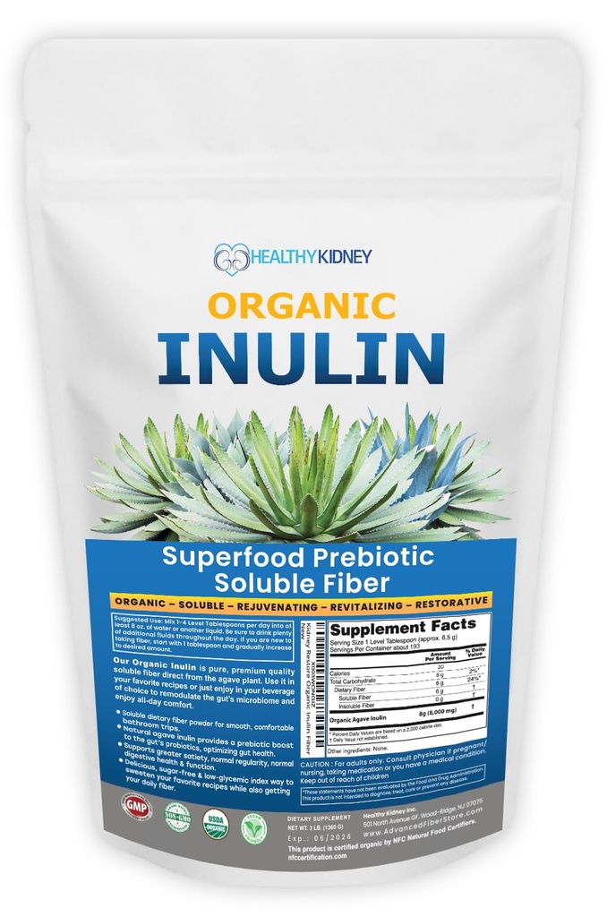 Bio-Inulin-Pulver (48oz/3 lbs) Gentle Agave Prebiotic Soluble Fiber Supplement für Verdauungsunterstützung, Gut Health, Vegan-Bäckerei, Smoothies & Drinks
