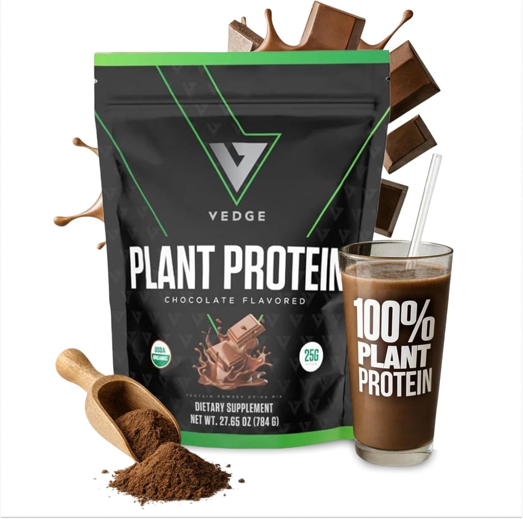 Vedge Poudre de protéines végétaliennes - Poudre de protéines végétales avec pois, citrouille et tournesol - USDA Organic, Amino Acides, Sans lait, Sans gluten, Sans soja, Keto, Non OGM, Texture lisse - Chocolat - 20 portions