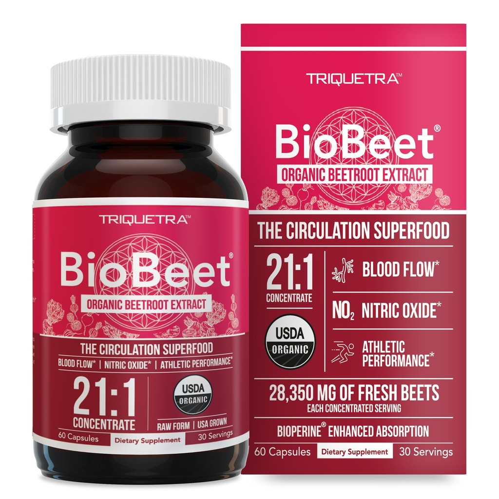 BioBeet® Max Strength Beet Root Kapseln - 21:1 Konzentrat, jede Portion abgeleitet von 28.350 mg organischer Beetroot - Absorptionsverbesserung mit BioPerine® Black Pepper Extract (60 Kapseln)