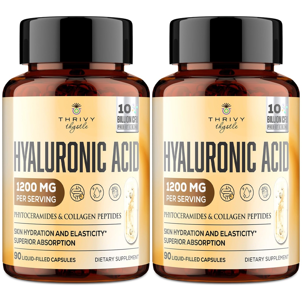 19-in-1 Hyaluronsäurekapseln - Hylunaric Acid 1200 mg, mit Collagen Peptides, Vitamin C, Phytoceramide - für Haut, Augen, Gastrointestinal, Knochenunterstützung (2 Packung)