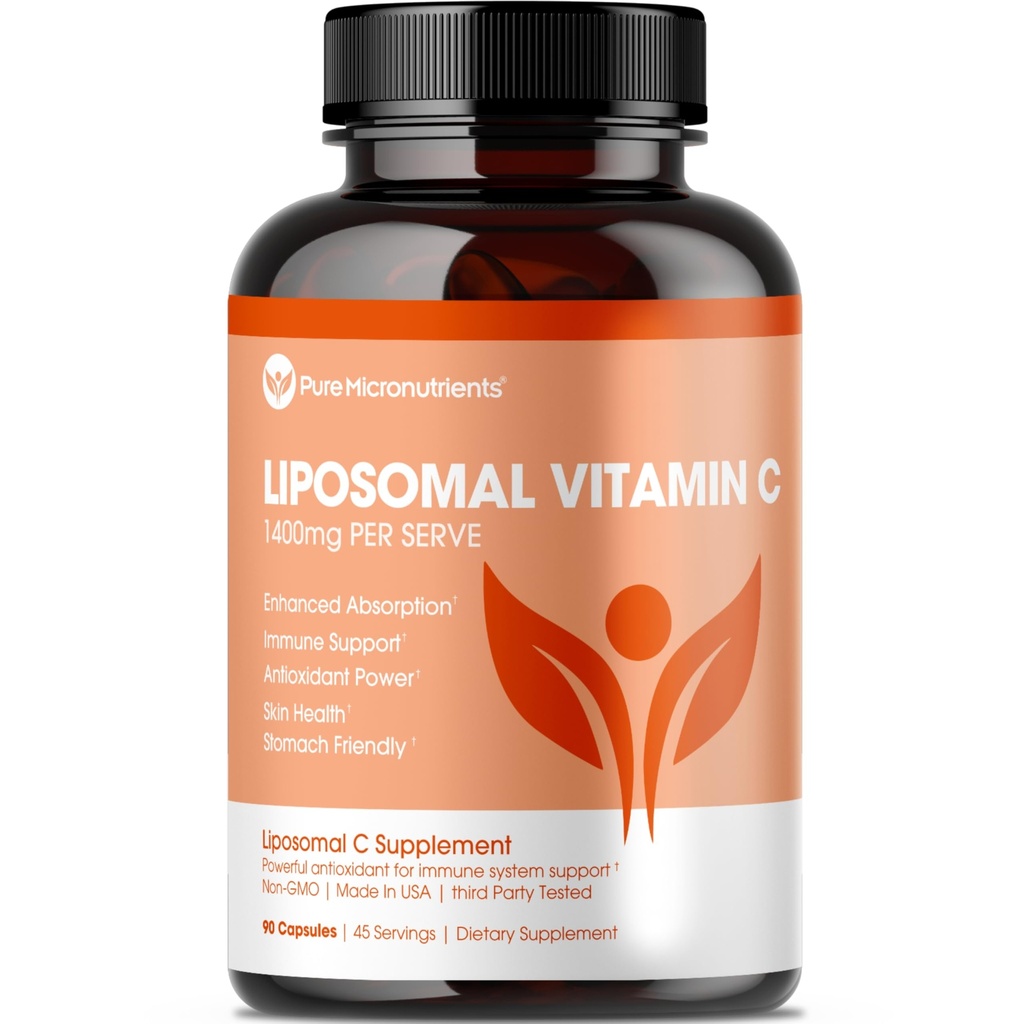 Pure Micronutrients Pure Liposomal Vitamin C - 1400mg Per Serve Supplemento - 90 capsule - Pillole di acido ascorbico VIT C ad alto assorbimento