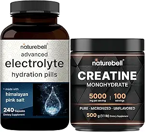 NatureBell Creatine Monohydrate Powder & & &amp; Advanced Electrolyte Hydration Pills Bundle Pack | High Absorption Micronized Creatine | Fast Hydrating Keto Electrolytes
