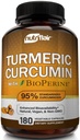 NutriFlair Turmeric Curcumin mit BioPerine - 1300mg, 180 Kapseln - 95% Standardisierte Curcuminoide Turmeric Supplement Extract mit schwarzem Pfeffer für optimale Absorption - 180 Kapseln