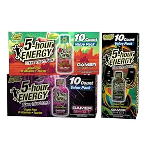 5-Hour Energy Gamer Shots Variety Pack, 30 Count (1.93 fl oz) - Extra Strength Apple Bash, Rocket Raspberry, Ananas Charge Flavors