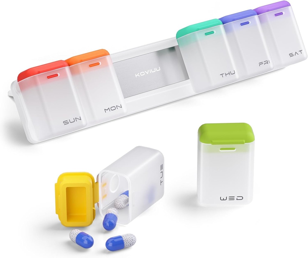 Organizzatore di pillole settimanali magnetico, rimovibile scatola di pillola 7 giorno 1 tempo al giorno, grande caso di pillole viaggio, settimana una volta Dispenser di farmaci giornalieri, contenitore di medicina titolare per supplemento di vitamina, bianco