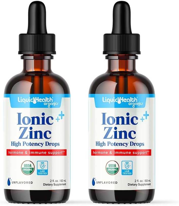 LIQUIDHEALTH USDA Bio Ionic Zinc High Potency Drops - Trace Mineral Liquid Vitamine Supplément pour adultes, enfants - Immune et soutien digestif, santé de la peau et des plaies - USA Made, Vegan, Non-OGM (2 Pack)