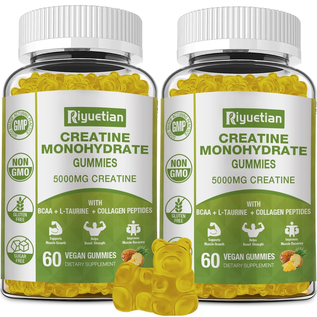Kreatin Monohydrate Gummie, Kreatin für Männer & Frauen, Kaubare Kreatin für Fokussierung und Ausdauer, 5g Kreatin pro Servierung, Sugar-Free, 120 Count