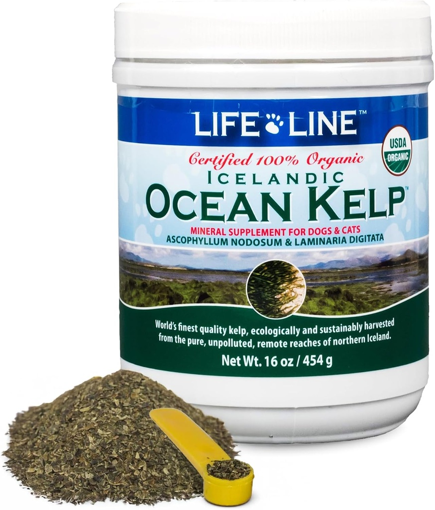 Life Line USDA Certified Organic Ocean Kelp for Pets & Livestock | Unterstützt Haut- & Coat-Gesundheit, Immunfunktion und Zahnhygiene | Fördert Stoffwechsel & Reduziert Plaque und Shedding – 16 oz
