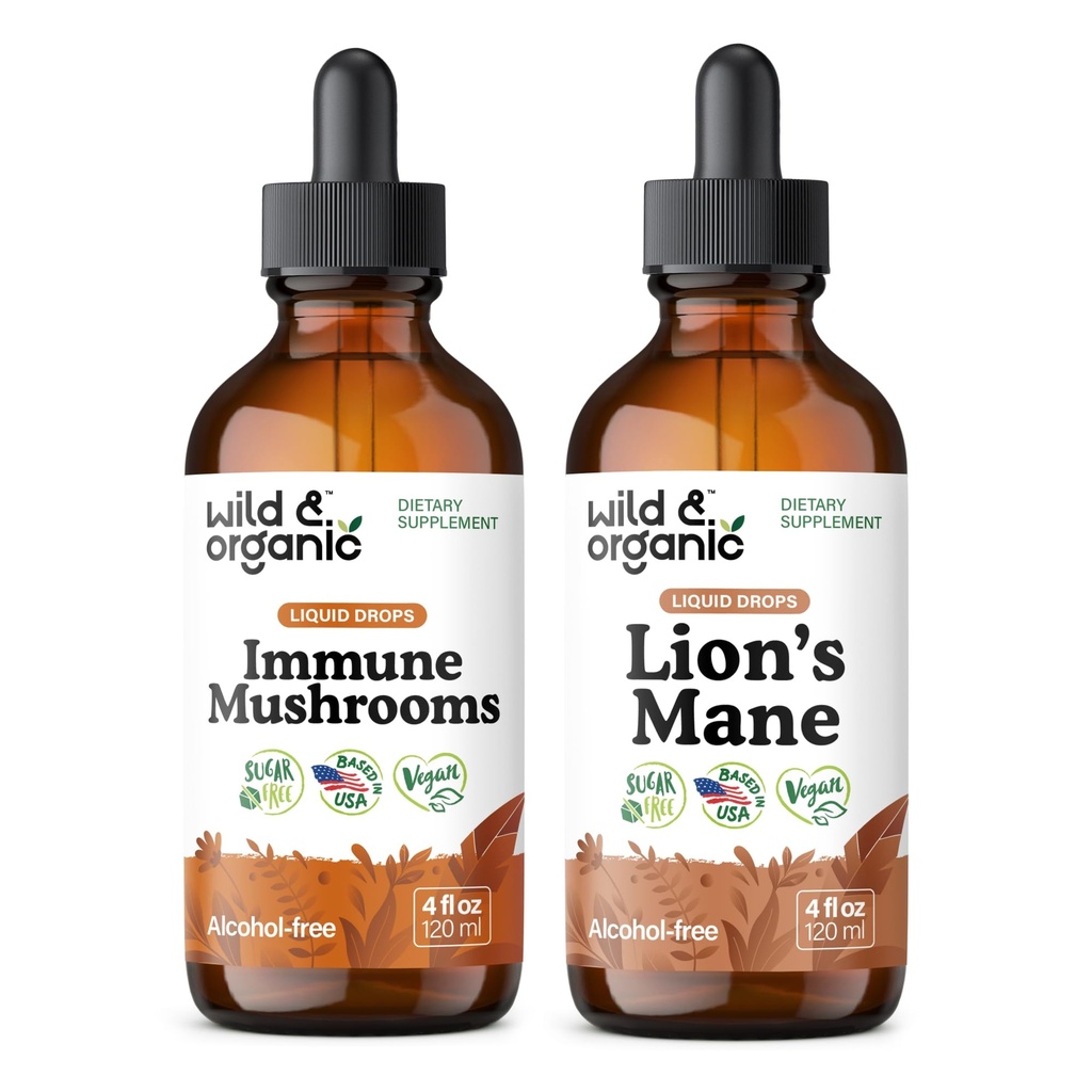 Wild & Organic Immune Pilz Tinktur 4 fl oz & Lion's Mane Tinktur 4 fl oz