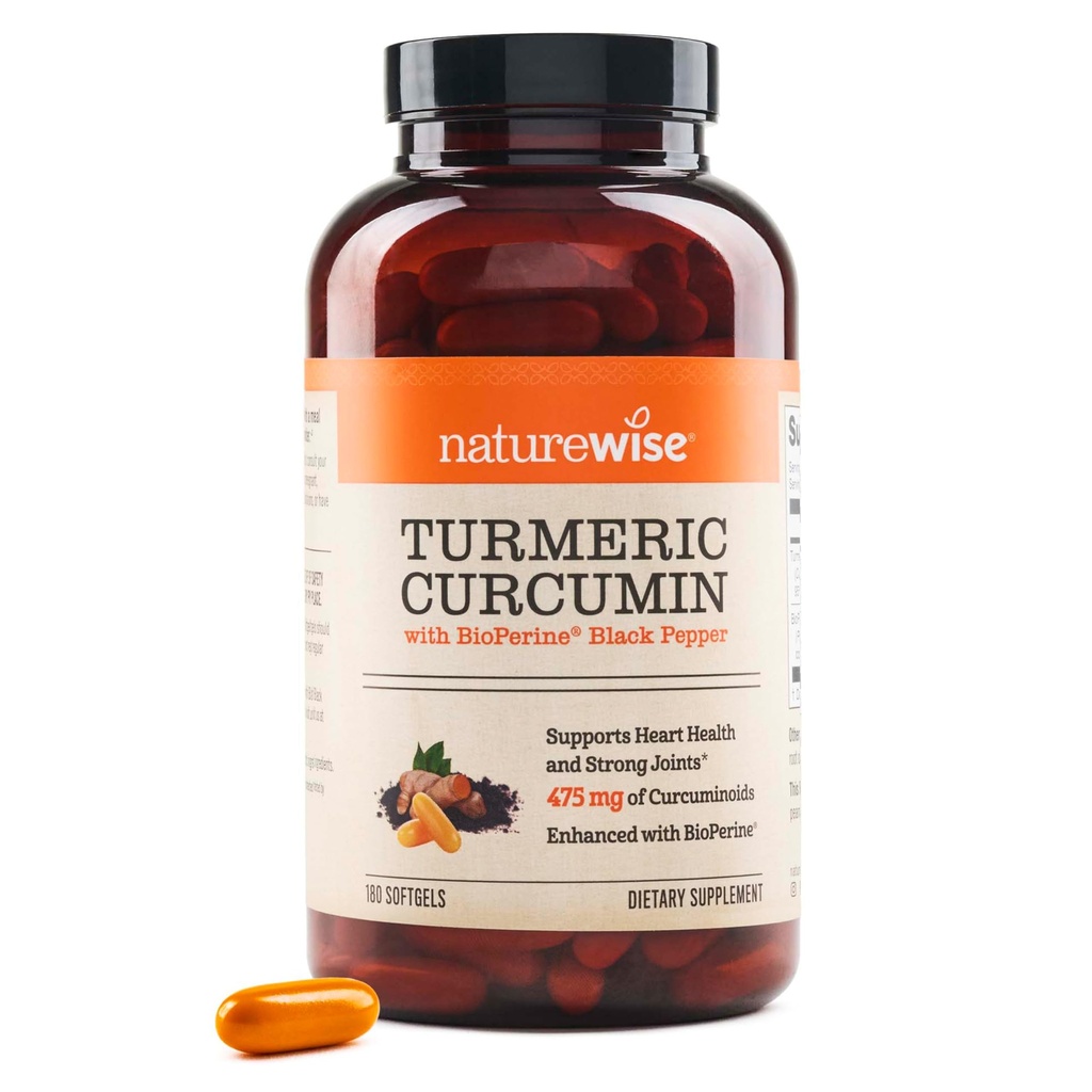Curcuminoide Turchese NatureWise 500mg con Black Pepper Softgels - Extra Strength, Absorbimento potenziato - 95% Curcuminoids & BioPerine per il supporto immunitario - Gluten-Free, Non-GMO - 180 Count[6-Month Supply]