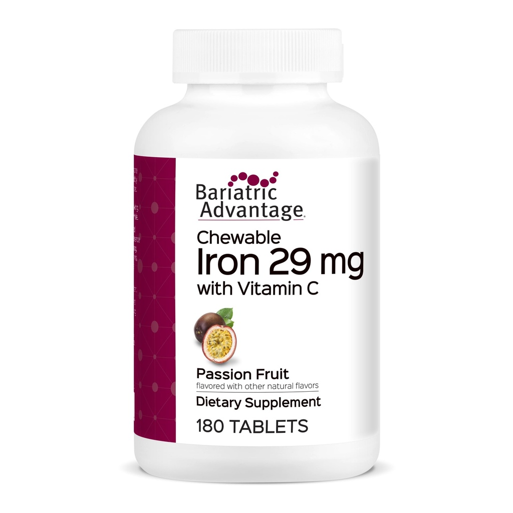 Bariatric Advantage Kaubare Eisen 29 mg - für Bariatric Chirurgie Patienten - Eisen mit Vitamin C - Kein Eisen Geschmack - Ferrous Fumarate & Carbonyl Iron Supplement - Passion Fruit - 180 Count