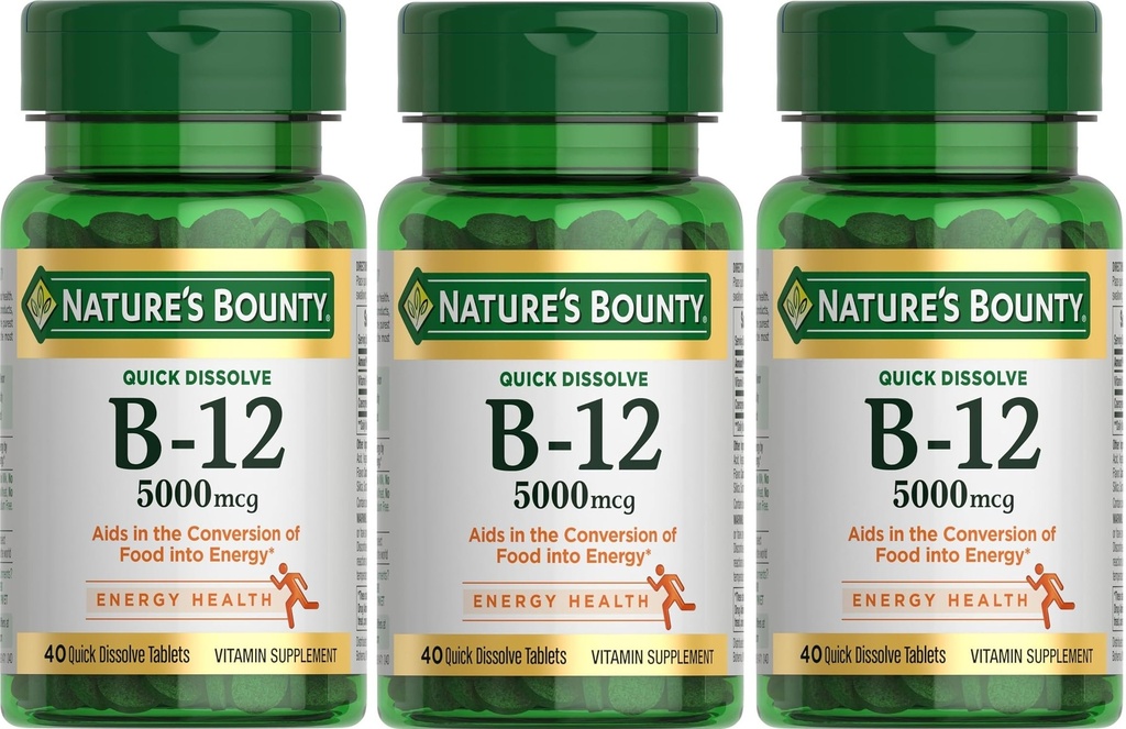 Nature's Bounty Vitamin B-12 5000 mcg, 40 Schnellauflösen Tabletten (Pack von 3)