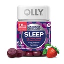 OLLY Max Strength Sleep Gummy, 10mg Melatonin, L-Theanin, Kamille, Zitronenbalsam, Zuckerfrei, Vegetarische Schlafhilfe, Erdbeeren - 50 Count