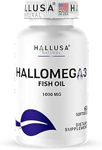 Omega 3 Fish Oil 1000mg – EPA 180mg DHA 120mg – Omega 3 Fatty Acids Supplemento – Cuore, Occhio e Joint Support – 60 Softgels – Hallusa Natural
