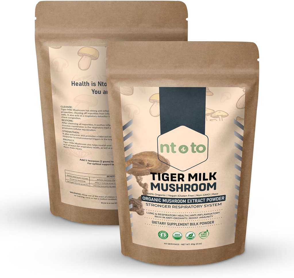 Tiger Milk Mushroom Supplement (Lignosus Rhinocerus) 3oz (85g) | Supporta polmoni e salute respiratoria - Estratto di erbe - Non OGM, Vegan, Organic | 40 Servings