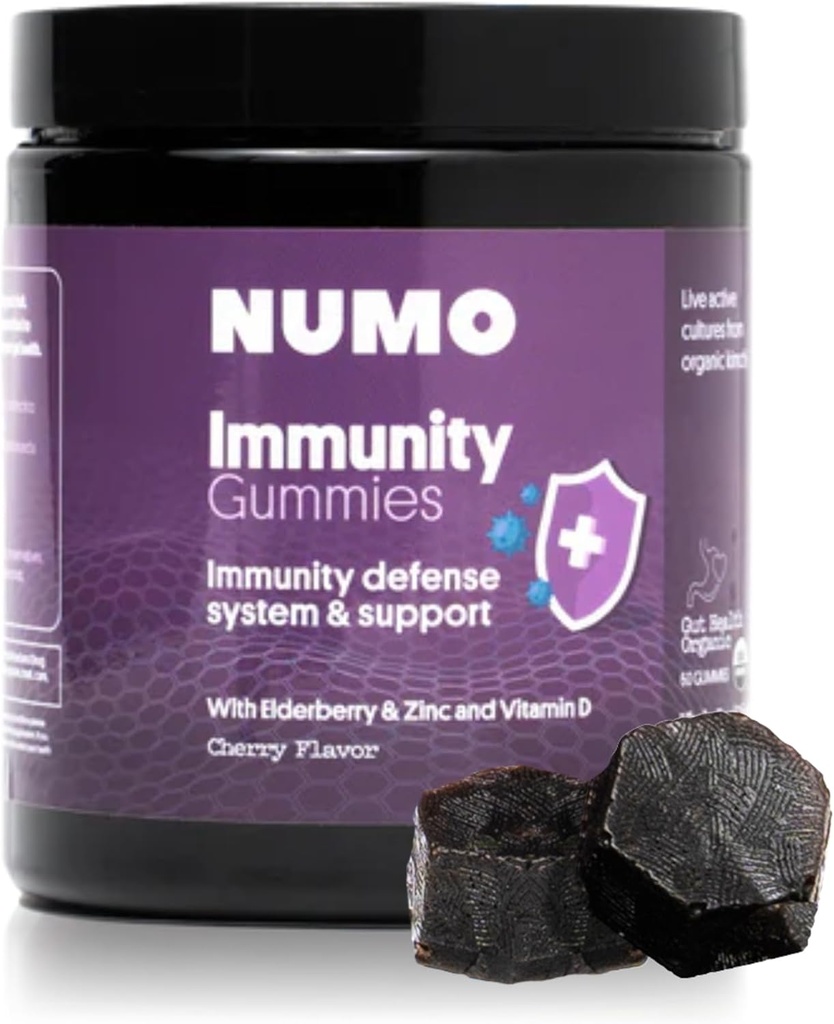Numo Elderberry Gummies - Immunsystem-Unterstützung mit Antioxidantien-Ergänzung - Komplette Formel mit Sambucus Fruit, Vitamin D3, Zink, Vitamin C, Probiotics - Organic, Vegan & Kosher - 60 Count