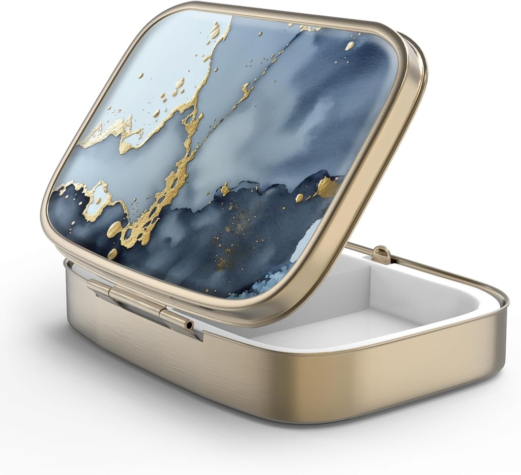 Pillola Case Pill Box con Specchio Retro 2 scomparti Piccolo caso Pillola per Purse o Pocket Bronze Box Pillola rettangolare o Vitamine, Olio di Pesce, Supplementi, Pillola Containe Regali di viaggio (Marmo di Oro Nero)