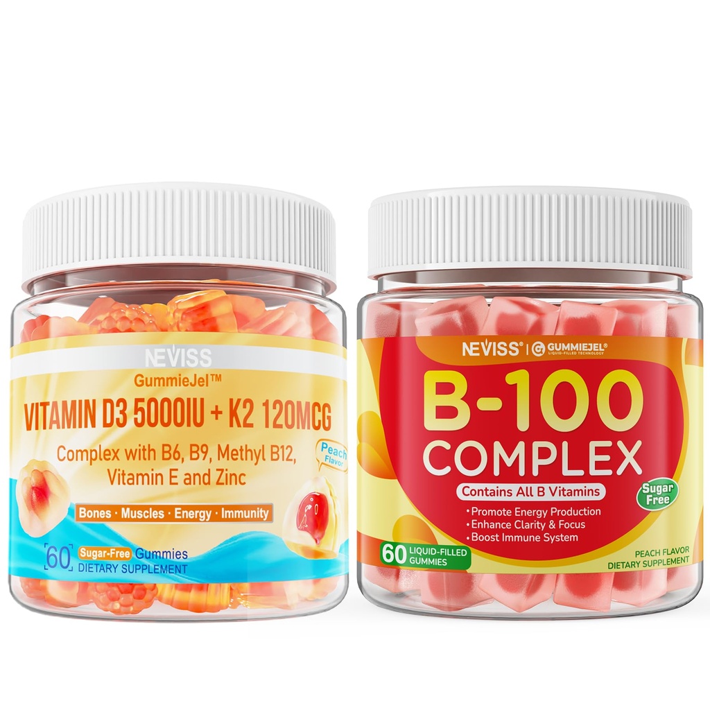 NEVISS Vitamina D3 K2 Gummies + Vitamina B100 Complesso