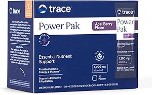 Trace Minerals Power Pak Multivitamin und Multimineral Packets - Elektrolytunterstützung - 1200 mg Vitamin C Plus 70 Acai Berry Flavor - Pa60 Kisten