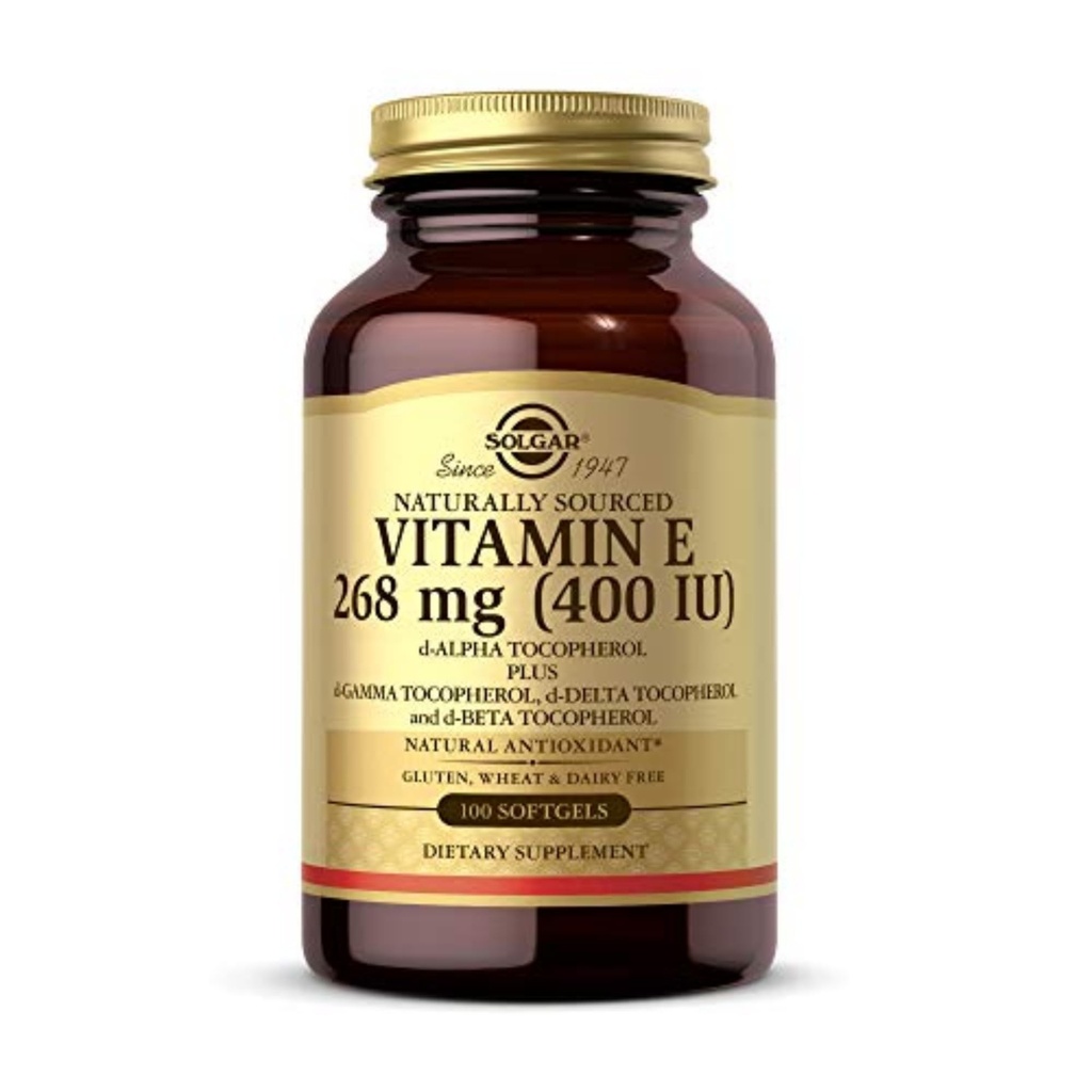 Solgar Vitamin E 268 MG (400 IU) (d-Alpha Tocopherol & Mixed Tocopherols), 100 Softgels - Unterstützt Immunsystem & Hauternährung - Natürliches Antioxidans - Glutenfrei, Dairy Free - 100 Servietten