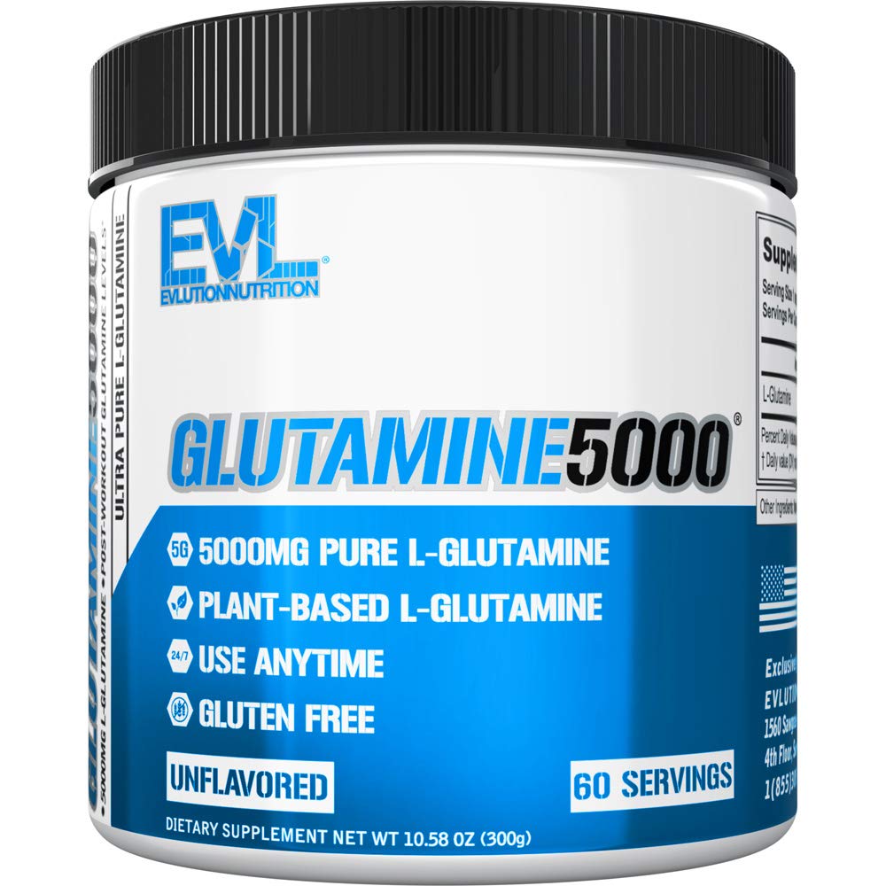 Pure Vegan L-Glutamine Powder Supplement - Evlution Nutrition Nitric Oxide Booster 5g L Glutamine Supplemento per Post Workout Recovery Enhanced Pumps Gut Health Energy and Immunity - Unflavored