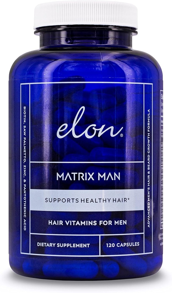 Elon Matrix Man - 60 Tage Versorgung - Haarwachstum Vitamine für Männer – Säge Palmetto & Biotin Advanced Formula Vitamins – Fördert gesundes Bartwachstum – (120 Kapseln)