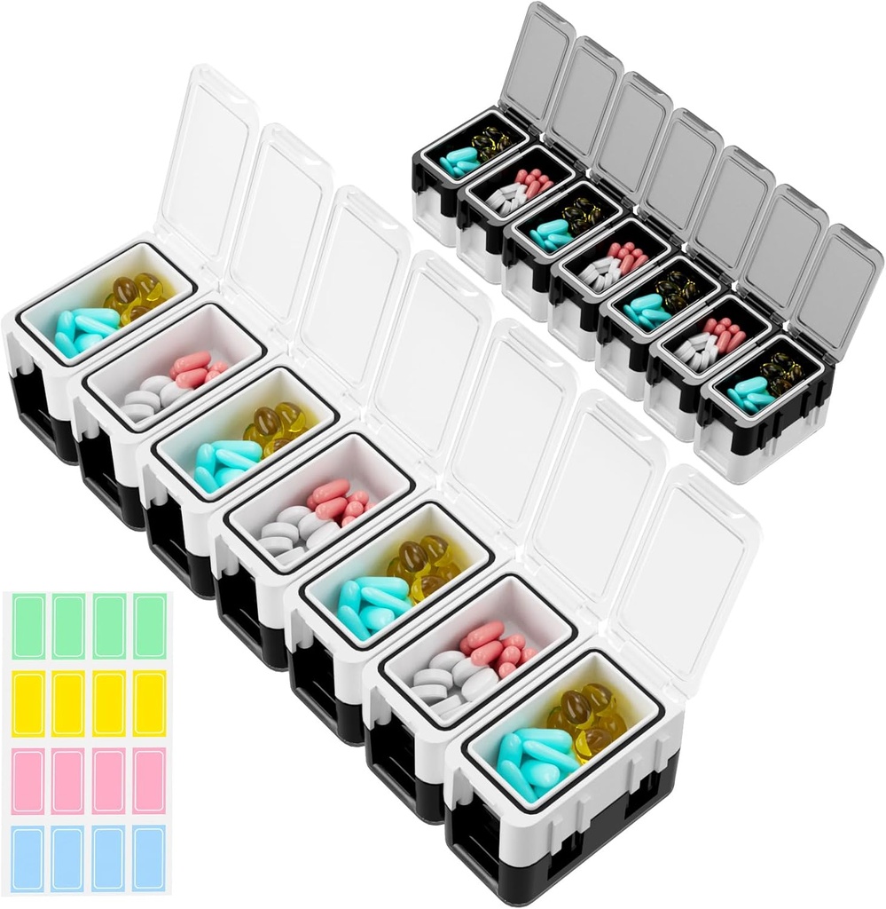 Organisateur hebdomadaire de pilules Restree, 14 compartiments Portable Pill Box, 2 fois par jour AM/PM Organisateur de médicaments, Humidité-Proof Travel Pill Case pour la vitamine, la médecine, l'huile de poisson / suppléments (blanc)