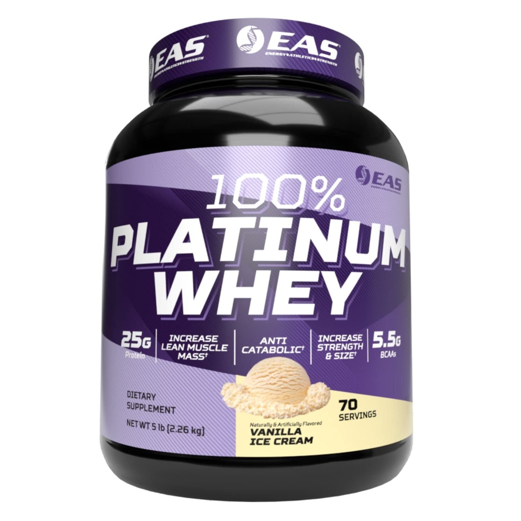 EAS 100% Platinum | 3 Ultra-Platinum Whey Proteine | Erhöhen Größe & Stärke | 25g Protein, 5.5g BCAAs | 5 Pfund (Vanilla Ice Cream)