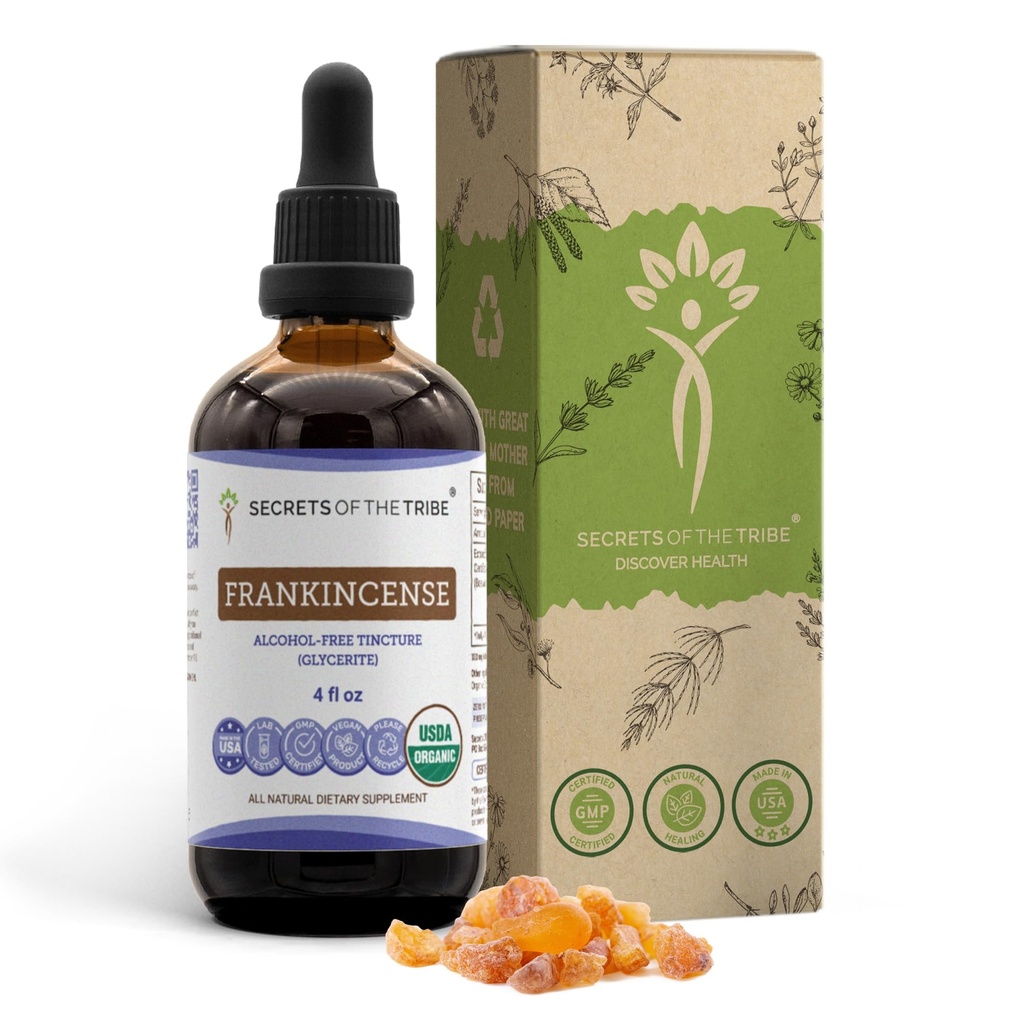 Segreti della tribù incenso tintura USDA Organic Alcohol-Free Extract, Frankincense Boswellia Resina Positive Mood/Immune System Health (4 FL OZ)