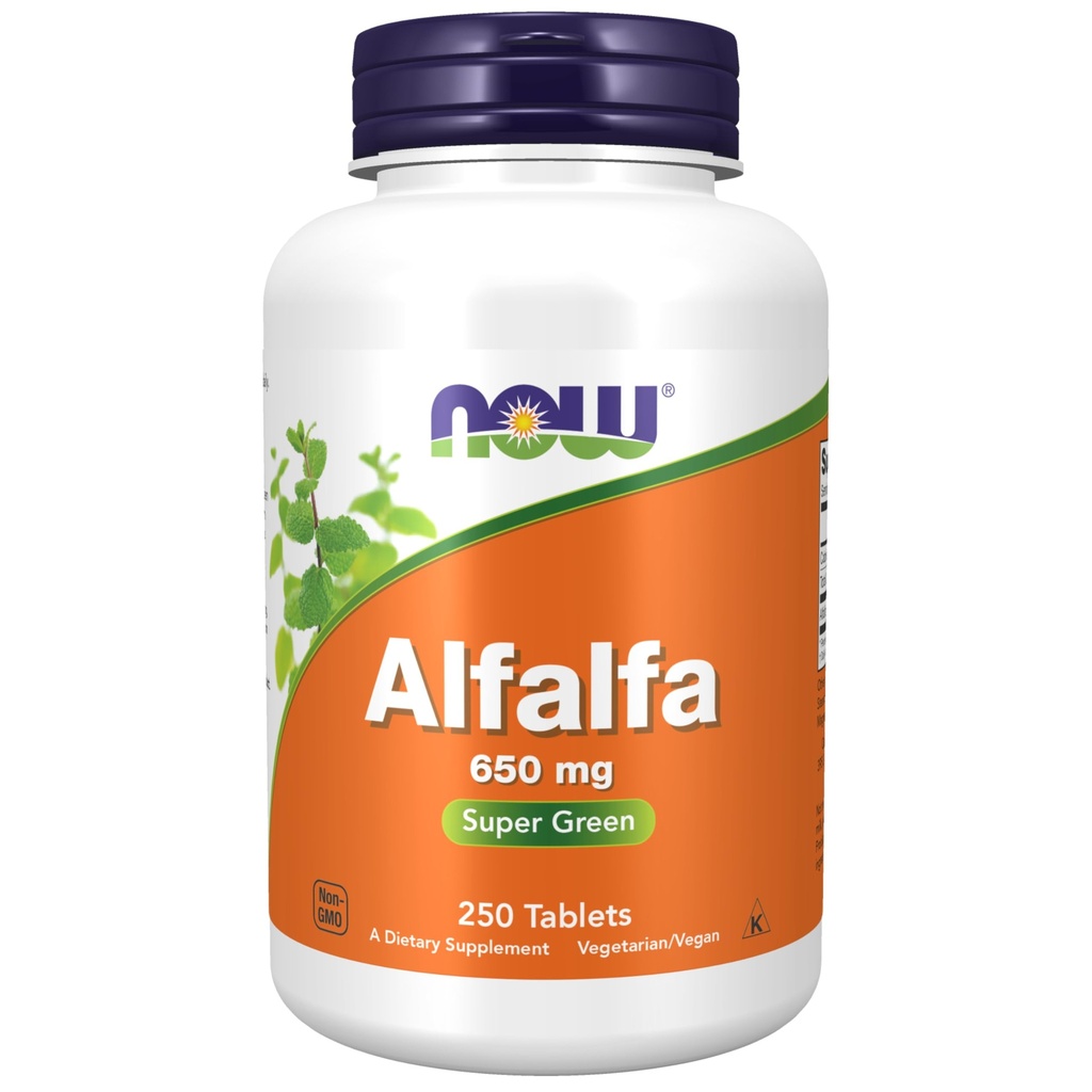 NOW Integratori alimentari, Alfalfa 650 mg di vitamina K, Superfood verdi, 250 compresse