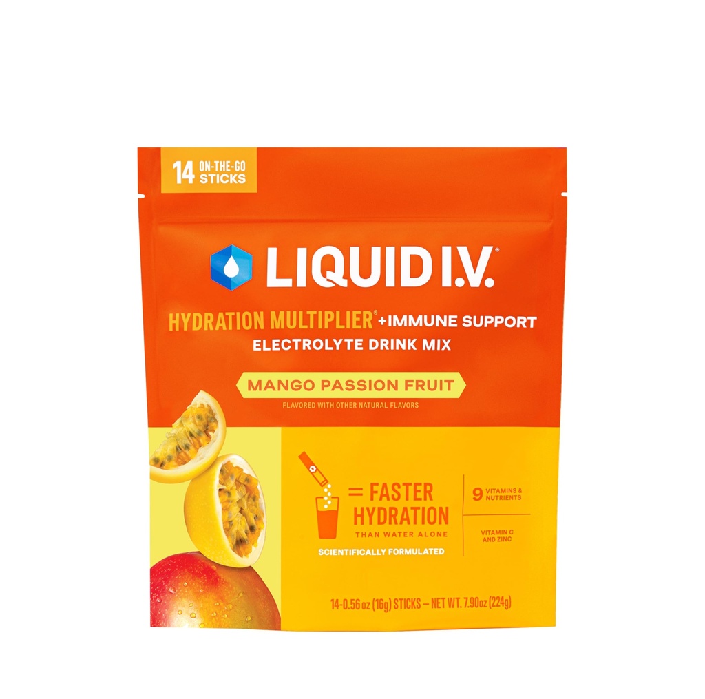 Liquido I.V.® Hydration Multiplier +Supporto Immune - Mango Passionfruit | Miscelatore per Bevande Electrolyte 1 Pack (14 Serve)