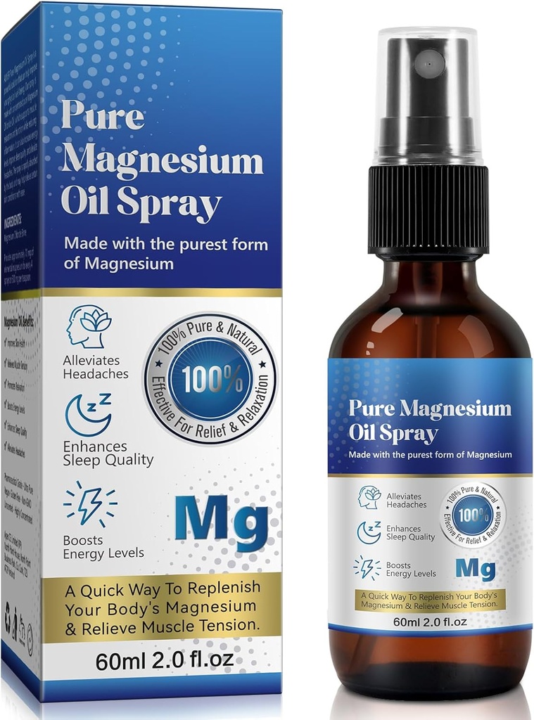 Spray à l'huile de magnésium pur, 100% Spray à l'huile de magnésium pur et naturel, sans gluten, spray à l'huile de magnésium topique non OGM avec des huiles de romarin et d'eucalyptus, huile de magnésium pour pieds, 2.02FL.OZ (#1)