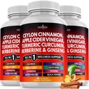 Ceylon Cinnamon, Turmerico, Aceto di sidro di mele, Ginseng, Aloe Vera, Berberine Plus Banaba, Ginger Root - 180 Count