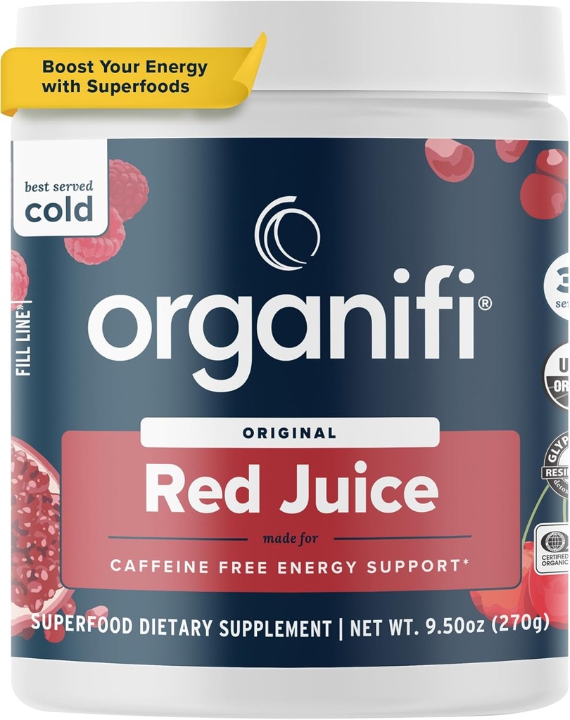 Succo rosso Organifi - Polvere di energia Riduce Ceppi di Pomeriggio e Aumenta la Digestione e Sistema immunitario, 30 Serve