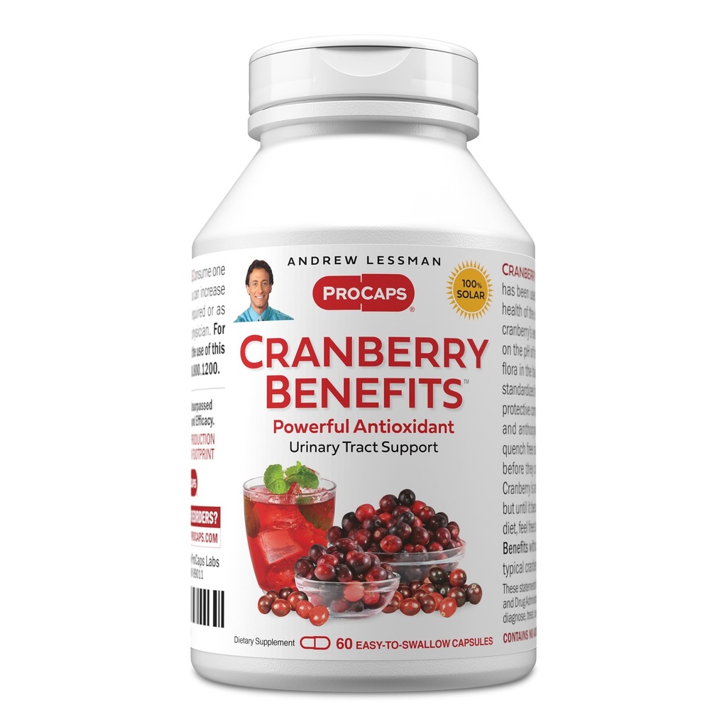 ANDREW LESSMAN Cranberry Benefits - 60 Capsules - Soutient la santé des baudriers, des reins et des urines. Extraits standardisés haute puissance de fruits de canneberge, petites capsules faciles à avaler