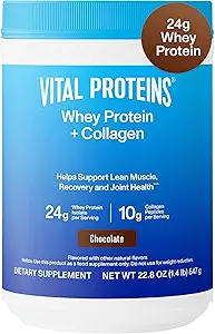 Vital Proteins Whey Protein Powder+ Collagen Peptides, 24g Protein Supporting Recovery & Joint Health, with Vitamin C, About 16 Servings - Vanilla 21.7oz