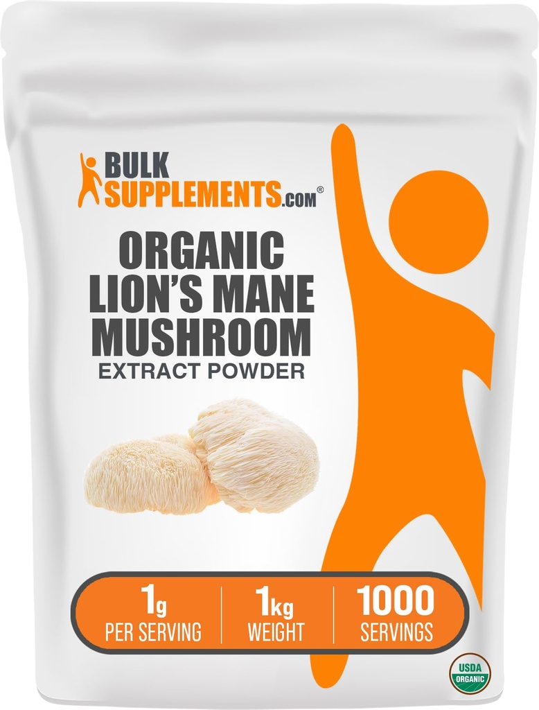 BulkSupplements.com Bio Lion's Mane Mushroom Extract Powder - Lions Mane Supplement Powder, Lion's Mane Extract - Pilzergänzung, 1000mg pro Servierung, 5kg (11 lbs) (Pack mit 5)