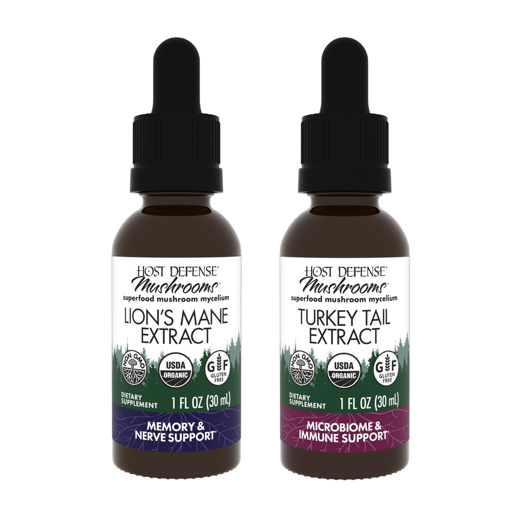 Host Defense Bundle mit Lion's Mane Extract, 1 fl oz & Turkey Tail Extract, 1 fl oz - Support Brain Health, Memory & Focus - Unterstützung Verdauungs- und Immunreaktion*