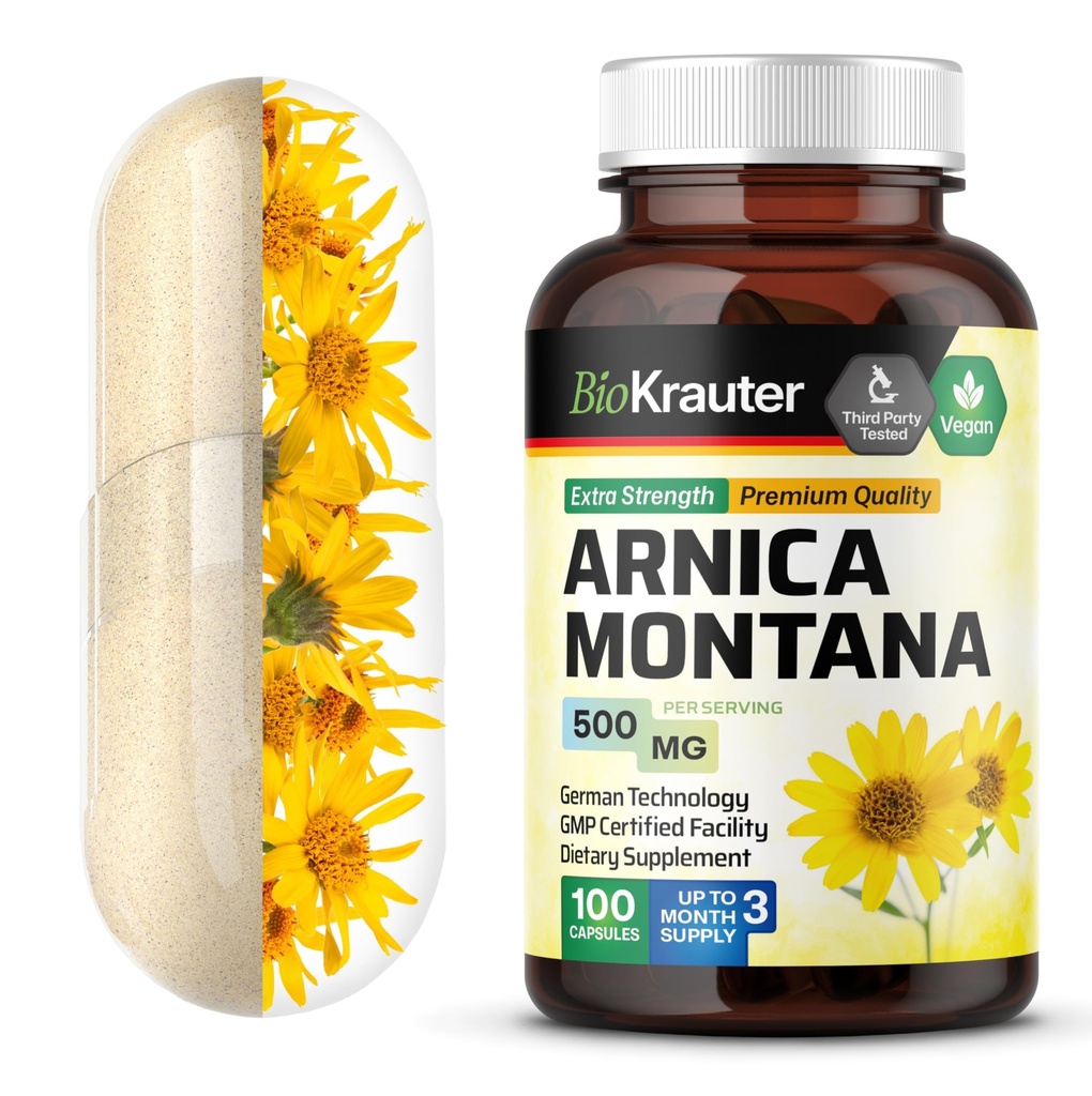 BIO KRAUTER Arnica Montana Capsules - 500 mg Arnica Capsule per Brusing e Gonfiamento - Vegan - 100 Count