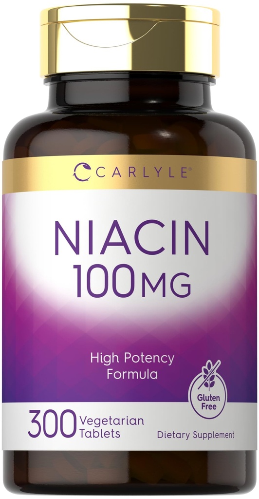 Carlyle Niacin 100mg | 300 Vegetarische Tabletten | Non-GMO, Gluten Free | Hohe Potenz Formel