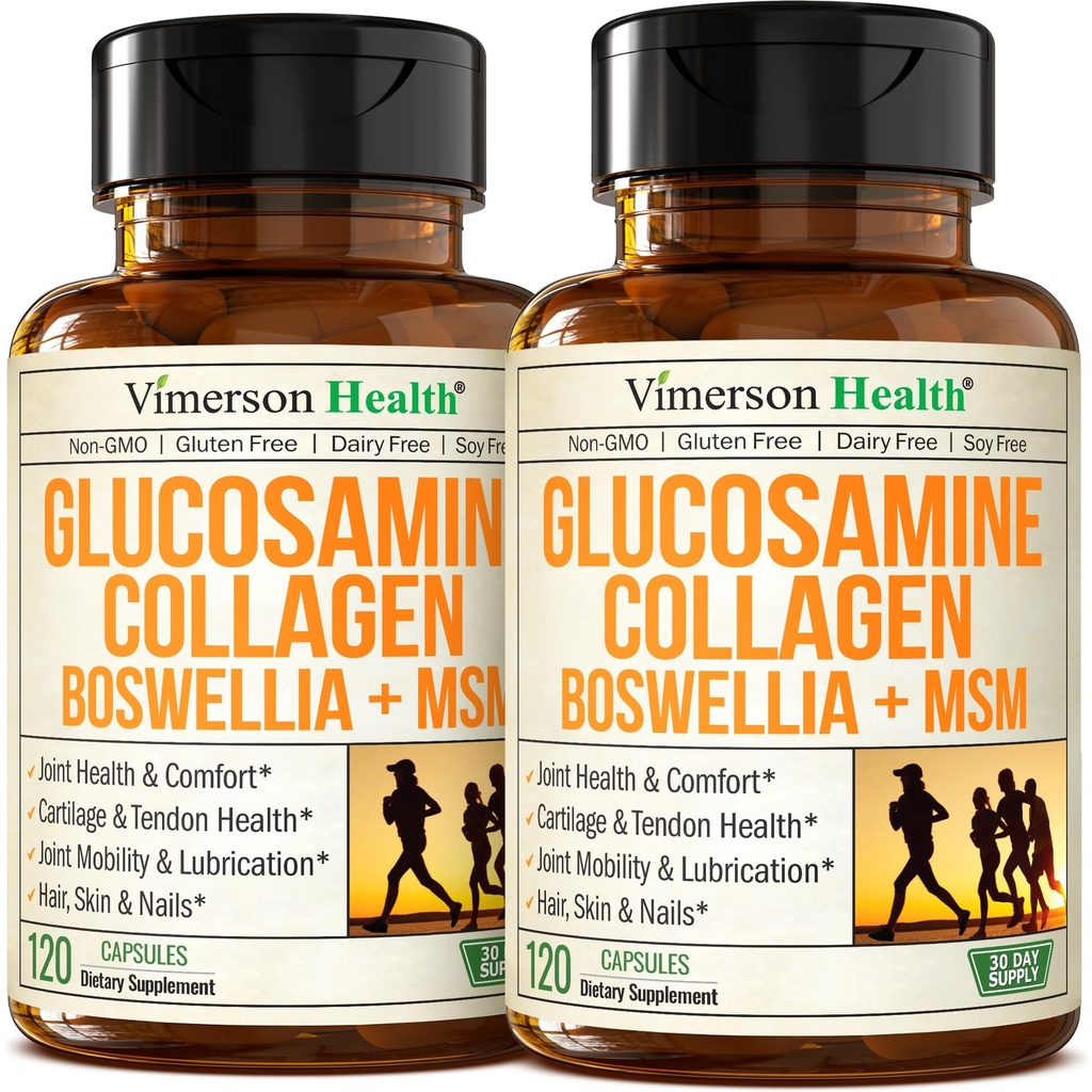 Glucosamina Condroitin MSM con Peptidi di collagene idrolizzati - Integratore di supporto congiunto con Quercetina, Bromelain & Boswellia Extract - Pillole di collagene per unghie della pelle dei capelli - FSA Eligible 2 Pack