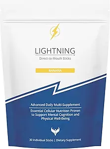 Lightning Daily Multivitamin Supplement - Vitamine e Minerali per Funzione Mentale, Supporto Energetico e Benessere Fisico - Direct-to-Mouth, 30 Sticks - Banana