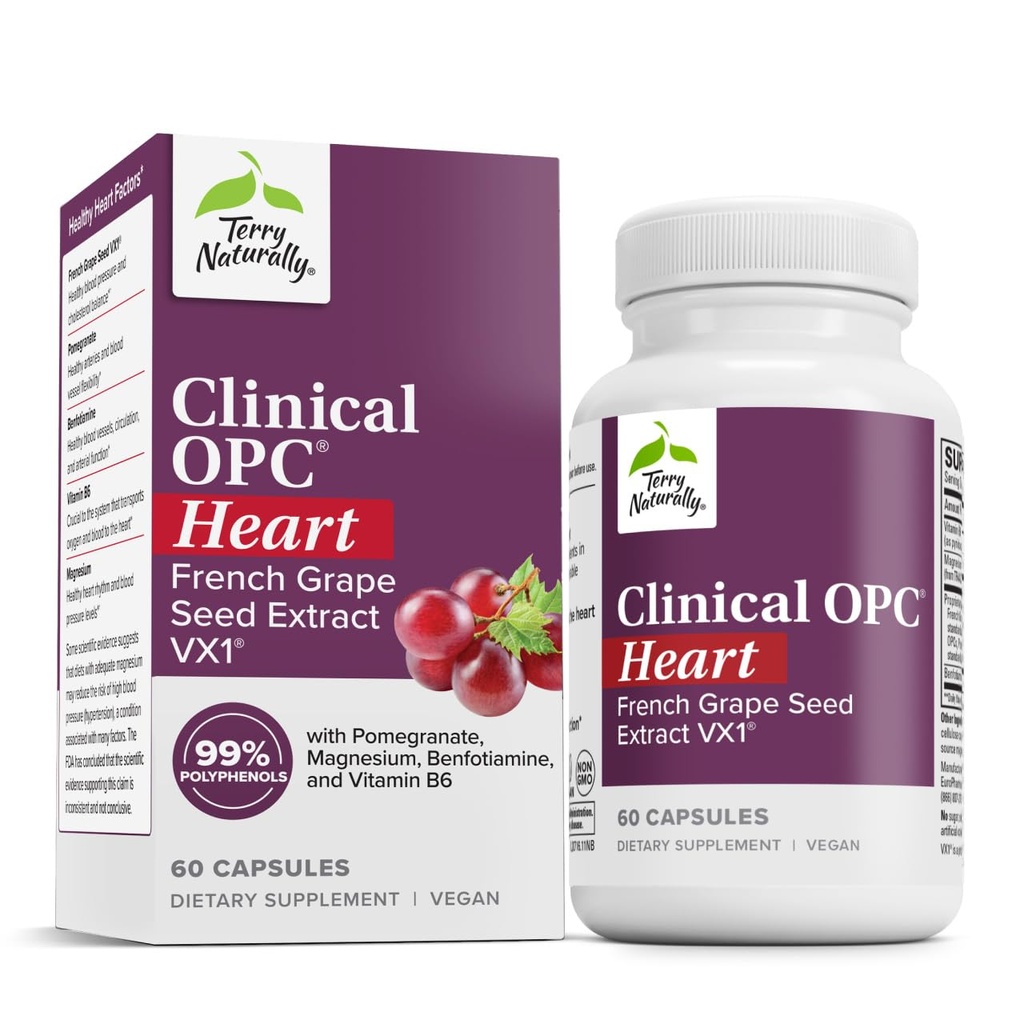 Natürliche klinische OPC Herz - Herz-Gesundheits-Ergänzung mit Magnesium, Vitamin B6, Grape Seed Extract - Nahrungsergänzung für Arterie Gesundheit & Zirkulation - 60 Kapseln