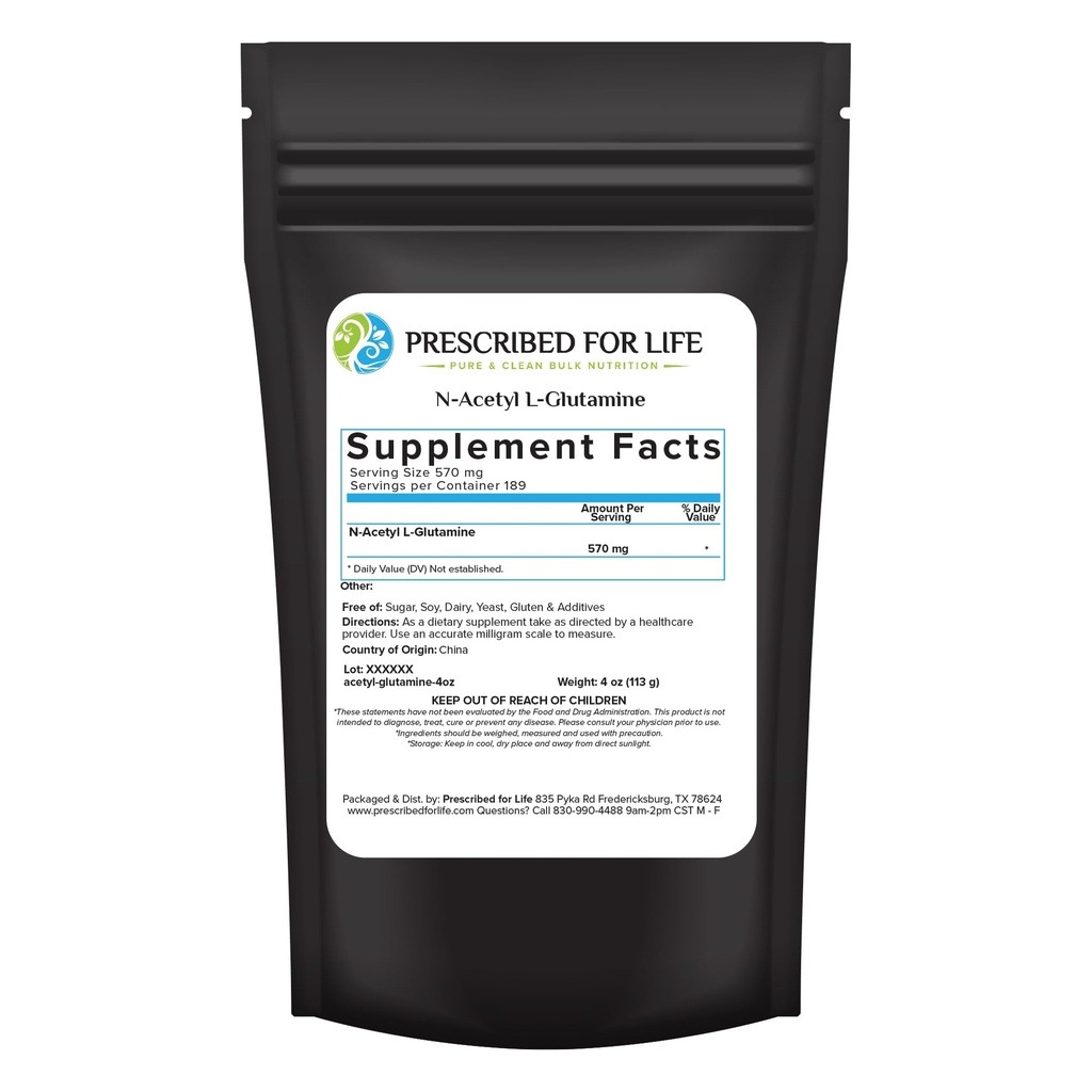 Verschrieben für Leben N Acetyl L Glutamin Pulver, reine L Glutamin Aminosäuren Beilage (4oz / 113g)