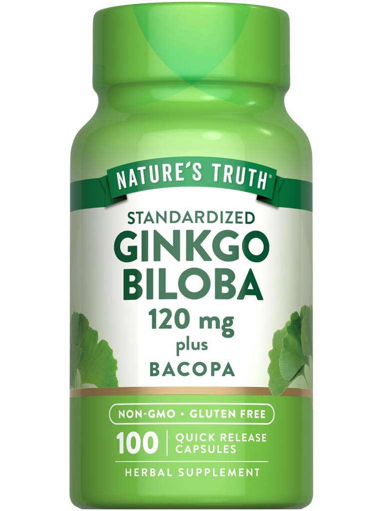 Nature's Truth Ginkgo Biloba 120mg | Plus Bacopa | 100 Schnelle Veröffentlichung Kapseln | Standardisierte Extrakt | Non-GMO und glutenfreie Ergänzung