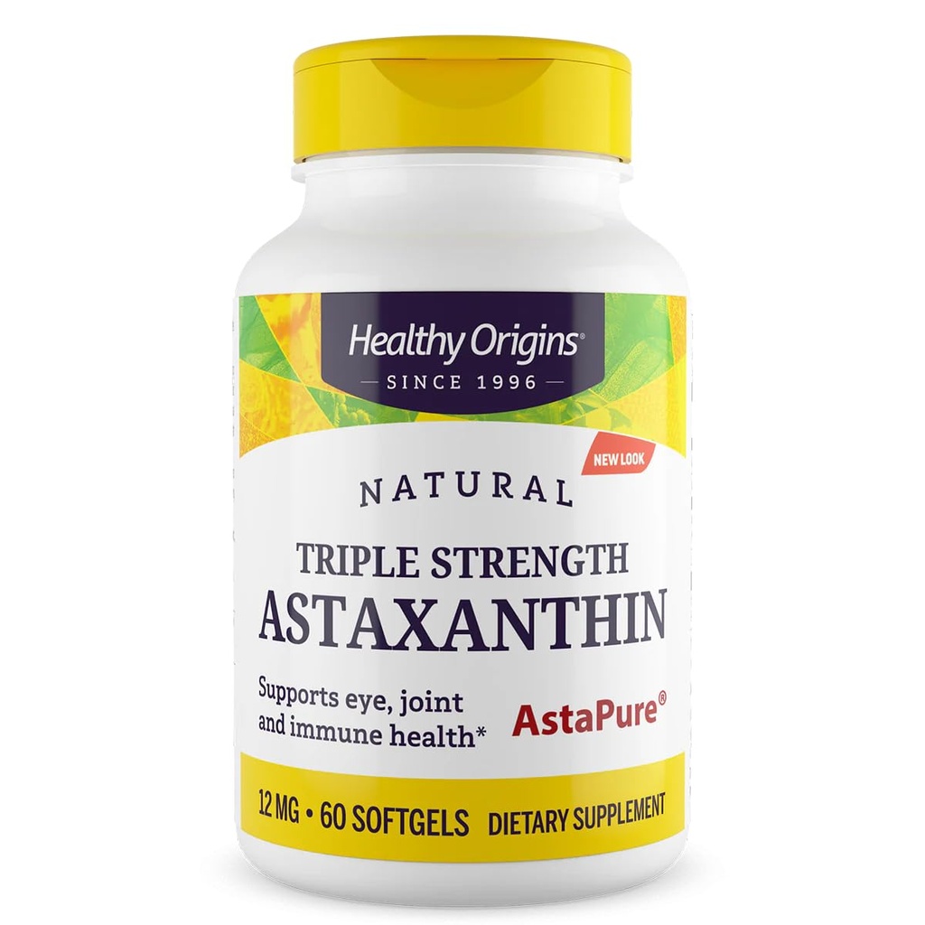 Gesunde Herkunft Astaxanthin 12 mg (Natural, Astapure, Triple Strength, Non-GMO, Glutenfrei, Augenunterstützung, Gelenkunterstützung, Immununterstützung), 60 Softgels