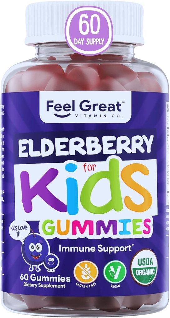 USDA Gommies bio pour les enfants pour les mûres d'eau douce avec du zinc et de la vitamine C - Vitamines pour enfants sans gluten et végétaliens - 60 Comte