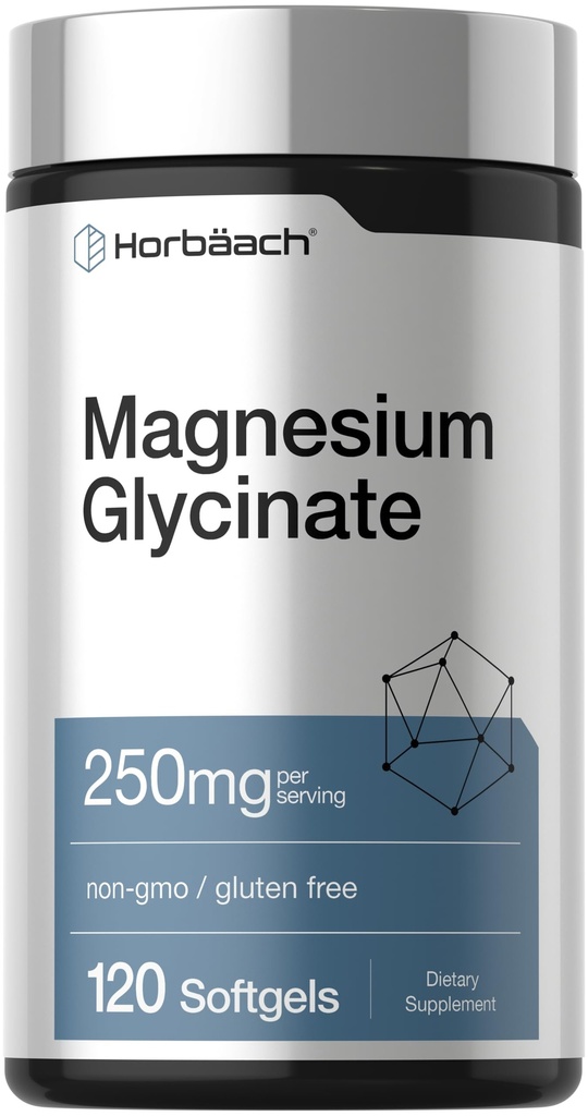 Horbäach Magnesium Glycinate | 250mg | 120 Softgels | Non OGM e Gluten Supplemento gratuito
