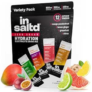 Imballaggi in polvere di elettroliti senza zucchero di INSALTDTM con nessun retrogusto Stevia | Imballaggio ad alta potenza | Bevande elettrolitiche Keto | Miscela di bevanda di di di digiuno intermittente | 12 Pack (pacchetto di varietÃ)
