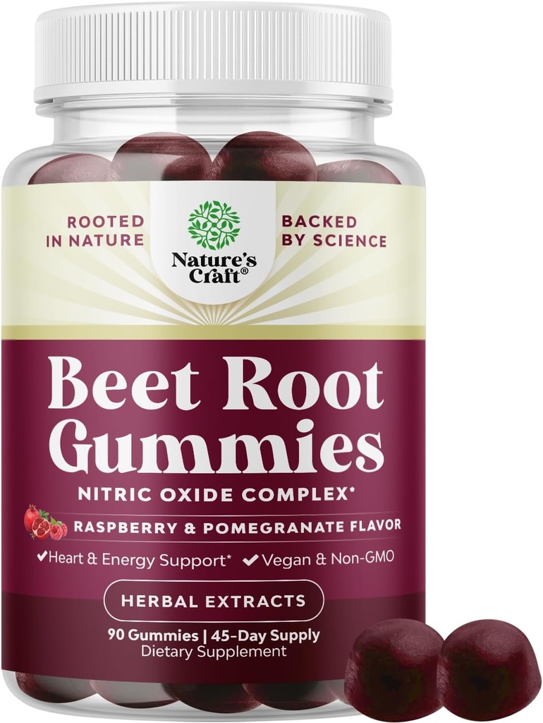 Flow Boosting Beet Root Gummies - belebende Rübengummis für Erwachsene Nitric Oxide Energy & Heart Health Support mit Grapeseed Pomegranate & Vitamin B12 - Vegan Non-GMO & Gluten Free (45 Portionen)